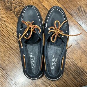 Sperry Men's Navy Boat Shoes with Tan Laces